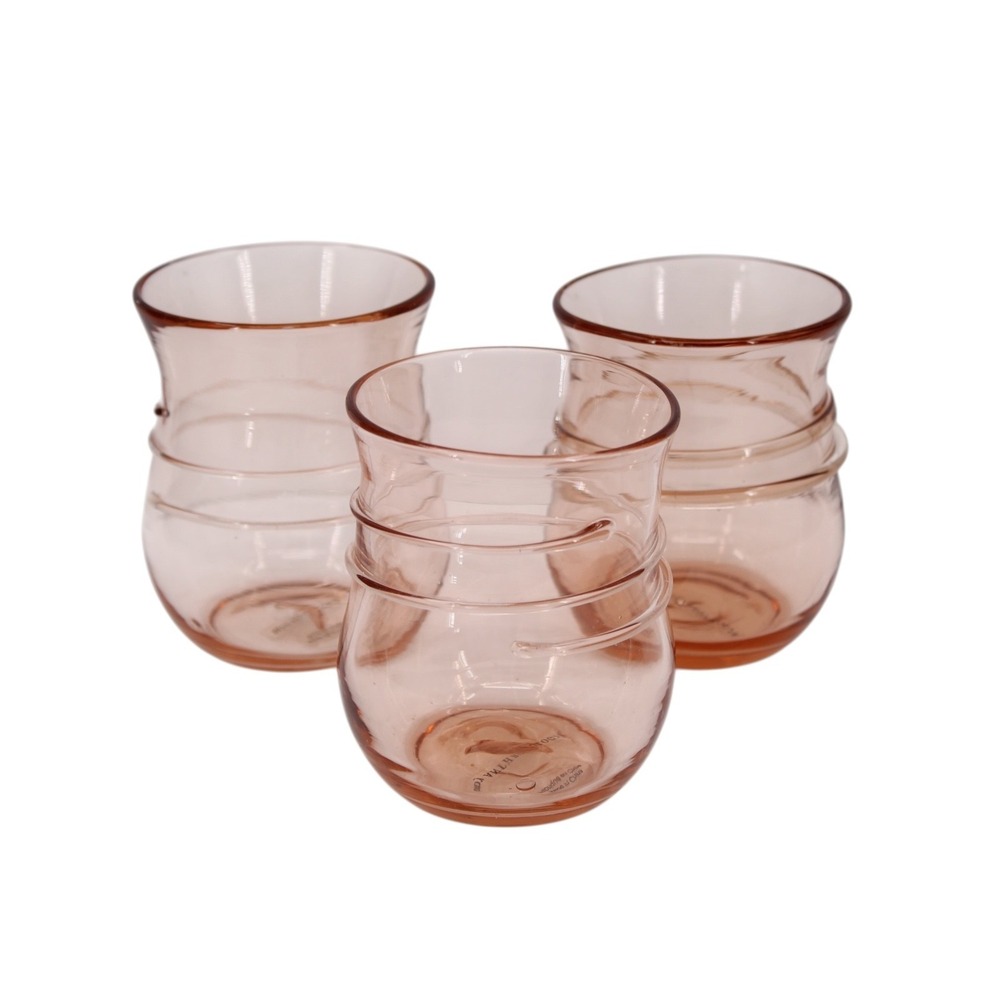 Anthropologie Artois Swirl Glass Tumbler set of 3 Pink Peach Hand Blown - Picture 4 of 5
